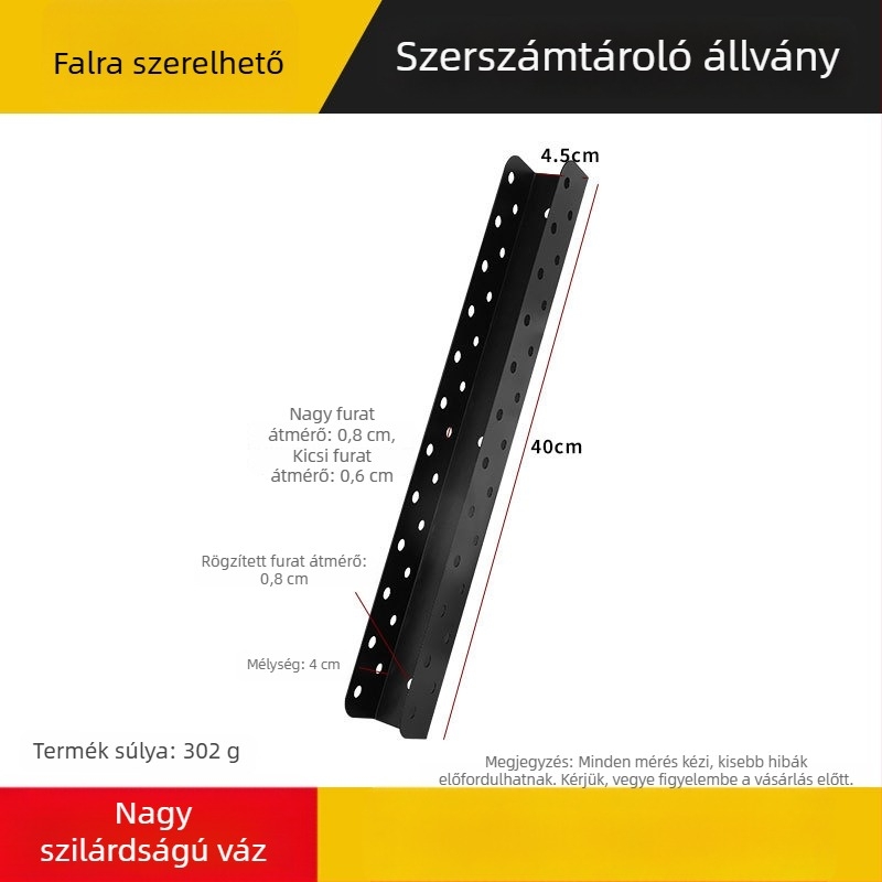 Ötvözetes szerszárrak falra szerelhető, rozsdamentes felületű panel szabvány furatokkal, teherbíró szerszámtároló, helytakarékos