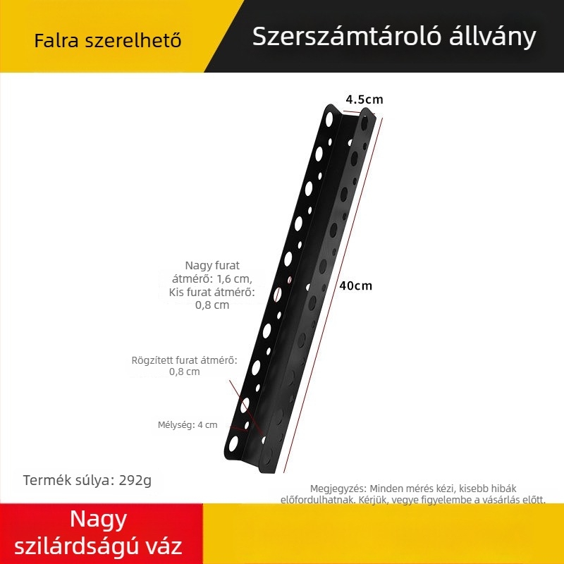 Ötvözetes szerszárrak falra szerelhető, rozsdamentes felületű panel szabvány furatokkal, teherbíró szerszámtároló, helytakarékos