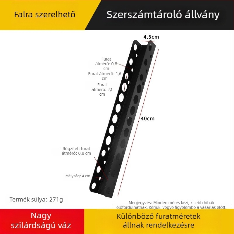 Ötvözetes szerszárrak falra szerelhető, rozsdamentes felületű panel szabvány furatokkal, teherbíró szerszámtároló, helytakarékos