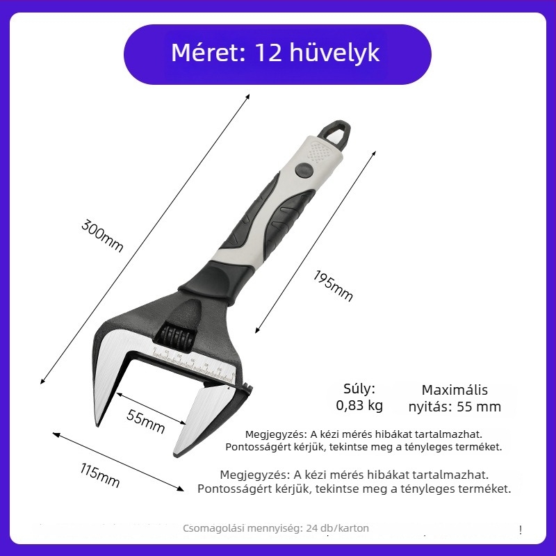 Több méretű állítható csavarkulcs nagy harapással a vízvezetékekhez és csatornázáshoz – szerszám vízvezeték-szerelőknek és villanyszerelőknek