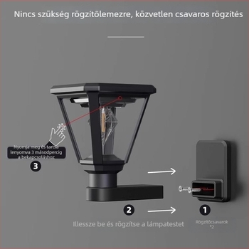 Napelemes kerti lámpa kültéri oszlophoz, vízálló COB falikar kerthez