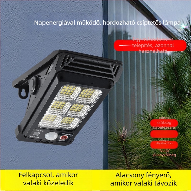 Napelemes kültéri falikar kerítéshez – vízálló IP55, mozgásérzékelő, ultranagy fényerejű 10W LED