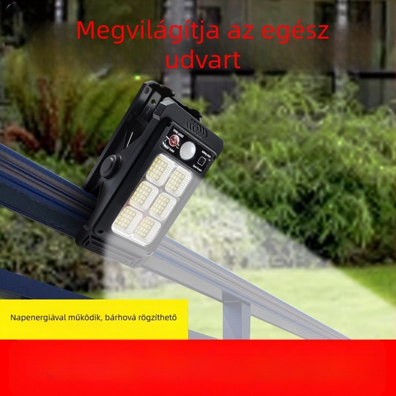 Napelemes kültéri falikar kerítéshez – vízálló IP55, mozgásérzékelő, ultranagy fényerejű 10W LED