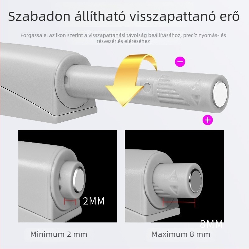 Szekrényajtó nyomásos mechanizmus, rugalmas kapcsoló, fogantyú nélküli, láthatatlan nyitó, masszív kivitel