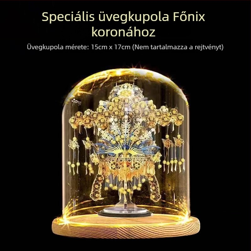 LED világított üveg bemutató alap, kilenc sárkány és kilenc phoenix koronával, átlátszó fedél