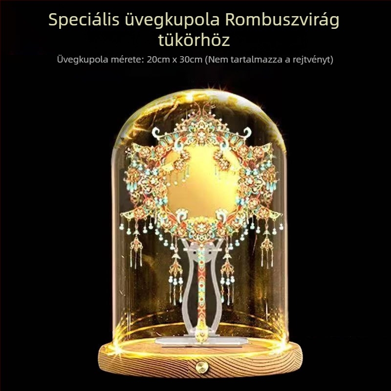 LED világított üveg bemutató alap, kilenc sárkány és kilenc phoenix koronával, átlátszó fedél