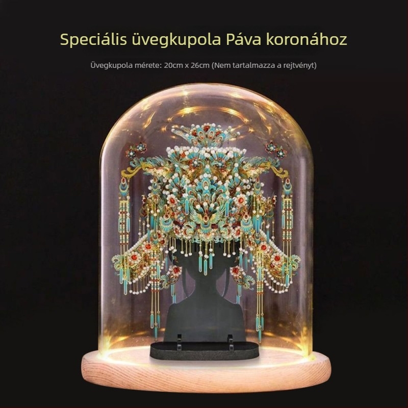 LED világított üveg bemutató alap, kilenc sárkány és kilenc phoenix koronával, átlátszó fedél