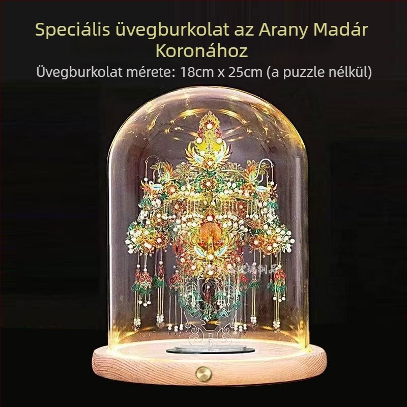 LED világított üveg bemutató alap, kilenc sárkány és kilenc phoenix koronával, átlátszó fedél