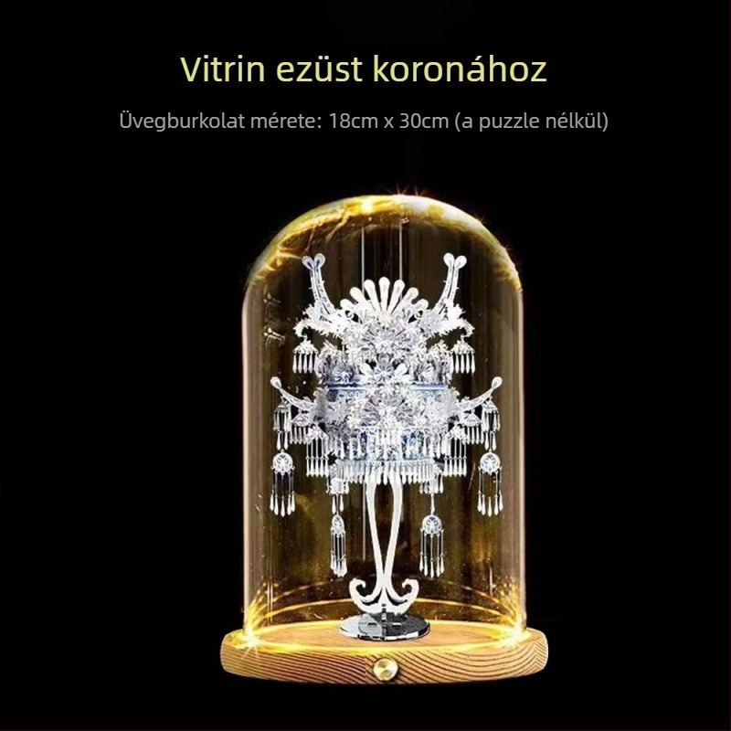 LED világított üveg bemutató alap, kilenc sárkány és kilenc phoenix koronával, átlátszó fedél