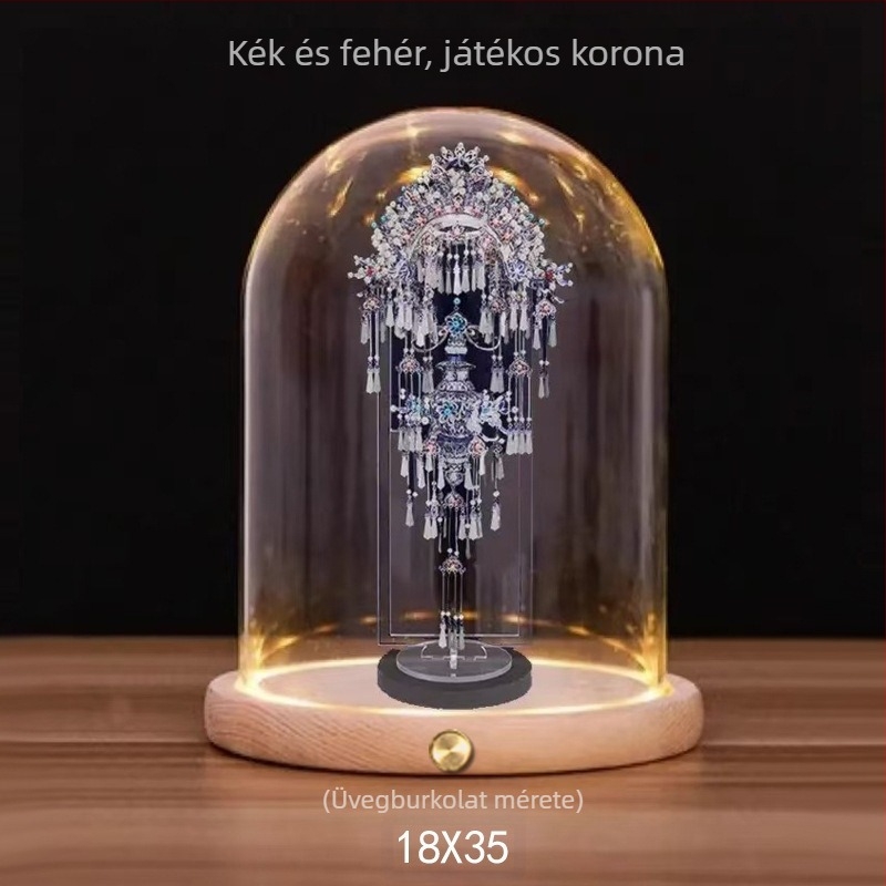 LED világított üveg bemutató alap, kilenc sárkány és kilenc phoenix koronával, átlátszó fedél