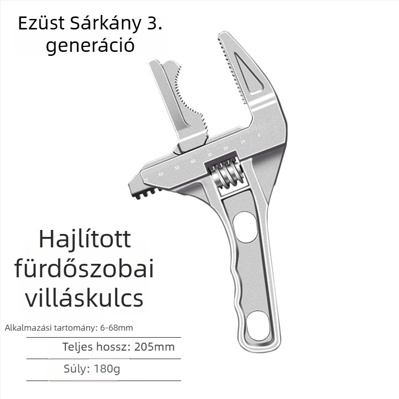Fürdőszobai állítható csavarkulcs, többfunkciós szerszám rövid nyéllel és nagy befogónyílással a csaptelek és vízvezetékek szereléséhez