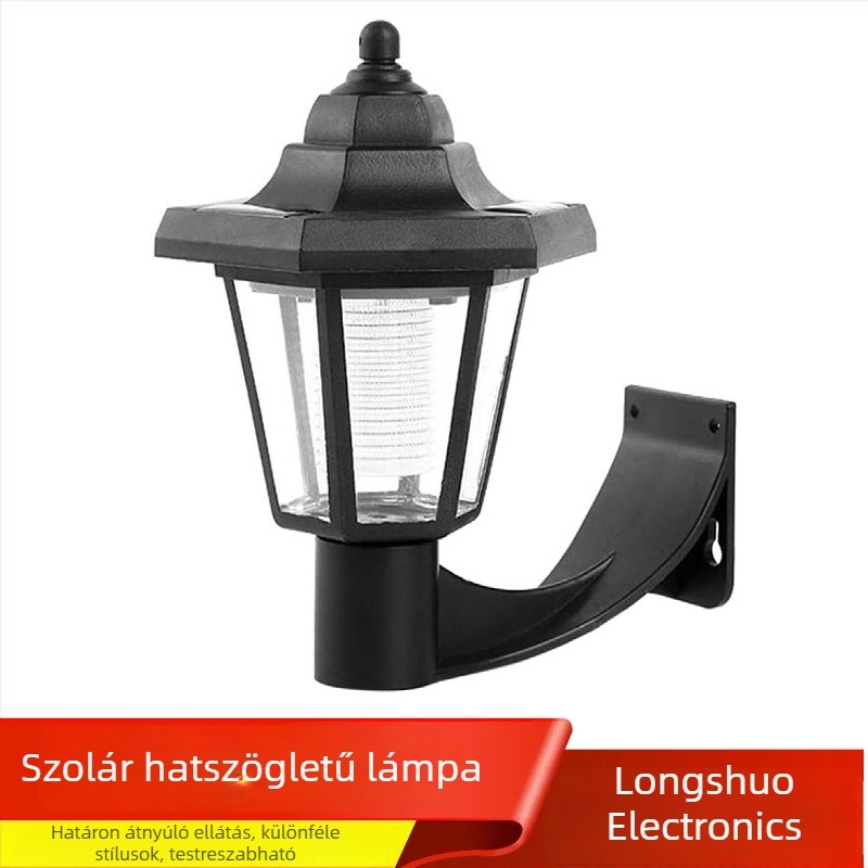 Hexagonális napelemes lámpa kertre, gyepre és falra – palota-stílusú lámpa (12.6×12.6×24.5 cm)