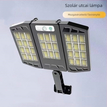 Napelemes kültéri kertvilágítás összecsukható kivitelben, távirányítóval, mozgásérzékelős LED utcai lámpa, vízálló, COB falikar ultra‑fényes.