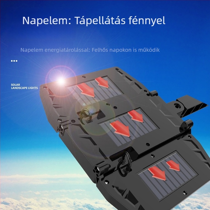 Napelemes kültéri kertvilágítás összecsukható kivitelben, távirányítóval, mozgásérzékelős LED utcai lámpa, vízálló, COB falikar ultra‑fényes.