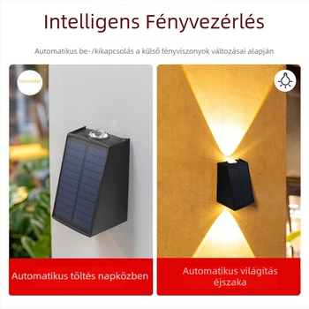 Napelemes LED tájvilágítású falikar kültéri kerthez és villához, világítás felfelé és lefelé