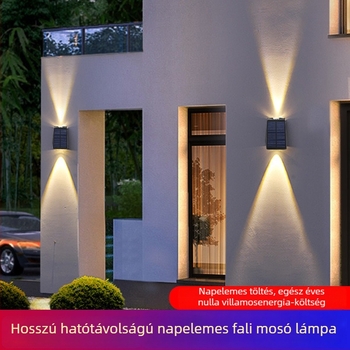 Napelemes LED tájvilágítású falikar kültéri kerthez és villához, világítás felfelé és lefelé