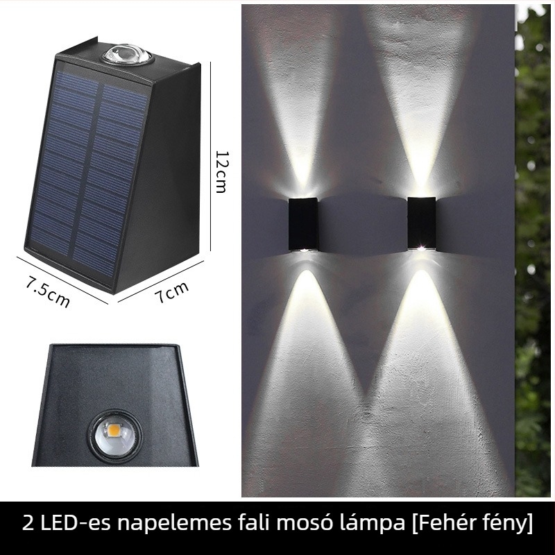 Napelemes LED tájvilágítású falikar kültéri kerthez és villához, világítás felfelé és lefelé