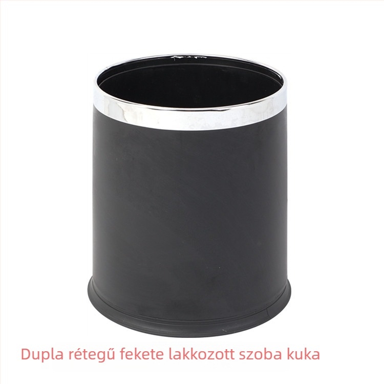 Rozsdamentes acélból készült kétszintes szobai kuka, szállodai szobába, kör alakú bőr lakkozott felülettel, 10 L