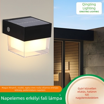 Kültéri napelemes LED falikar, IP55 vízálló, folyosókhoz, erkélyekhez és villa falaihoz