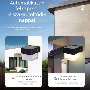 Kültéri napelemes LED falikar, IP55 vízálló, folyosókhoz, erkélyekhez és villa falaihoz