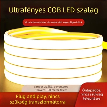 Kültéri COB LED szalag, rugalmas, 220V, vízálló, lineáris kialakítás, 12W