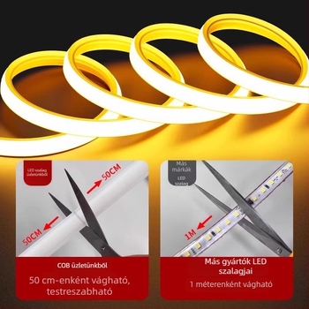 Kültéri COB LED szalag, rugalmas, 220V, vízálló, lineáris kialakítás, 12W