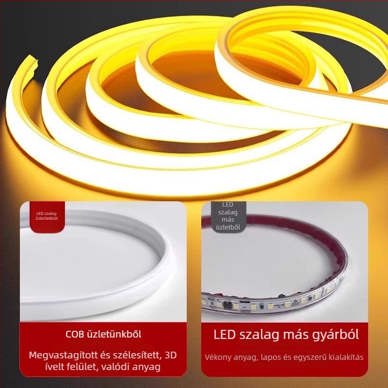 Kültéri COB LED szalag, rugalmas, 220V, vízálló, lineáris kialakítás, 12W