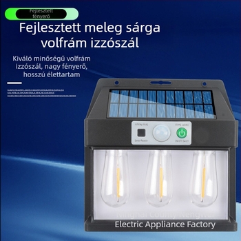 Napelemes kültéri falikar nappal–éjszakai érzékelővel, automatikus bekapcsolással sötétedéskor