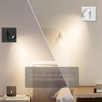 LED falikar hálószobába, 86-os típus, négyszögletes aljzat és kapcsoló, beépített olvasólámpa