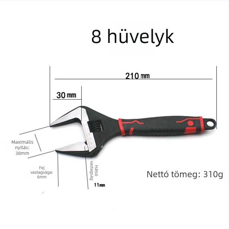 Többfunkciós állítható kulcs rövid nyéllel, vékony szájú és nagy nyílású