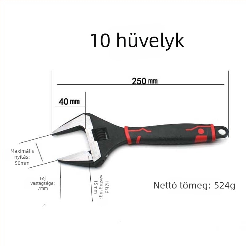 Többfunkciós állítható kulcs rövid nyéllel, vékony szájú és nagy nyílású