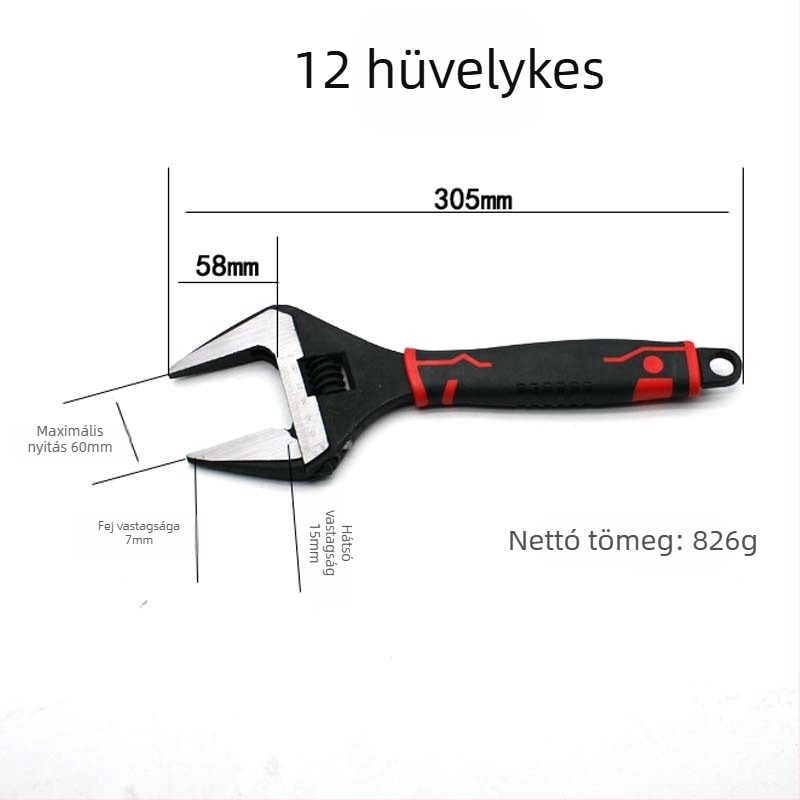 Többfunkciós állítható kulcs rövid nyéllel, vékony szájú és nagy nyílású