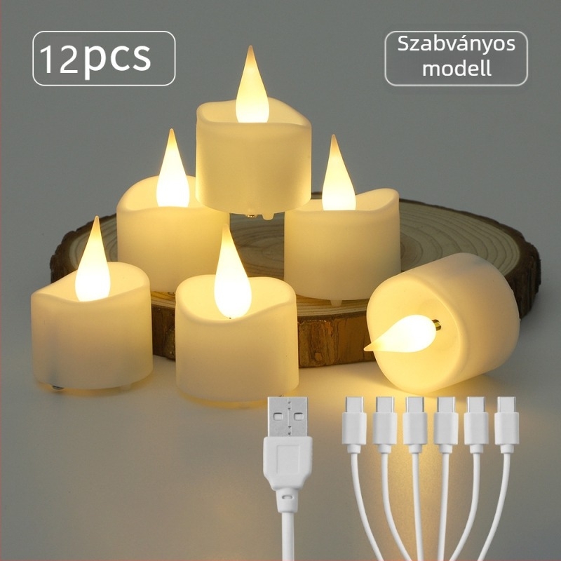 USB-töltésű, távirányítós tea light LED, vízcsepp alakú, időzítővel és fényerő-szabályzással, láng nélkül, esküvők és születésnapok
