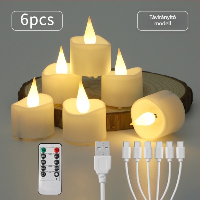 USB-töltésű, távirányítós tea light LED, vízcsepp alakú, időzítővel és fényerő-szabályzással, láng nélkül, esküvők és születésnapok