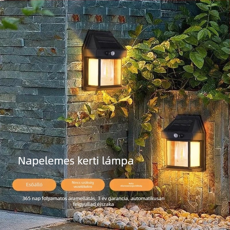 Napelemes falikar kültéri, nagy teljesítményű, ultra fényes, IP63 vízálló, mozgásérzékelős, kert