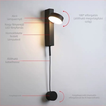 Nordic modern minimalista T alakú falilámpa kapcsolóval és dimmerrel, kreatív retro éjszakai világítás a hálószobába