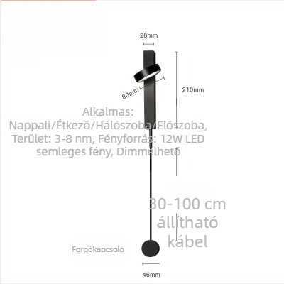 Nordic modern minimalista T alakú falilámpa kapcsolóval és dimmerrel, kreatív retro éjszakai világítás a hálószobába