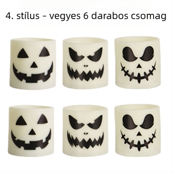 Halloween LED gyertyák nyomtatott szellem dizájnnal, 18 gombos távirányítóval, 6 darabos készlet