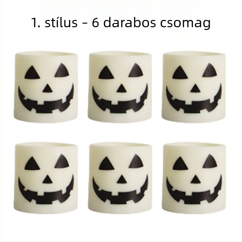 Halloween LED gyertyák nyomtatott szellem dizájnnal, 18 gombos távirányítóval, 6 darabos készlet