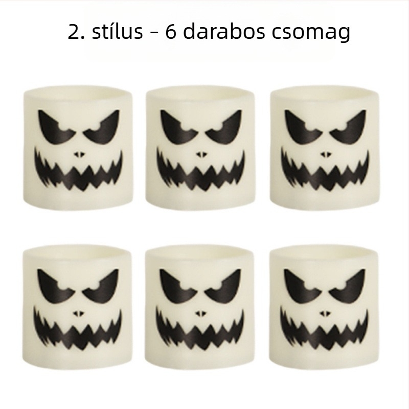 Halloween LED gyertyák nyomtatott szellem dizájnnal, 18 gombos távirányítóval, 6 darabos készlet