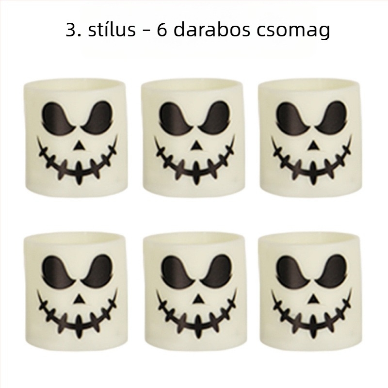 Halloween LED gyertyák nyomtatott szellem dizájnnal, 18 gombos távirányítóval, 6 darabos készlet