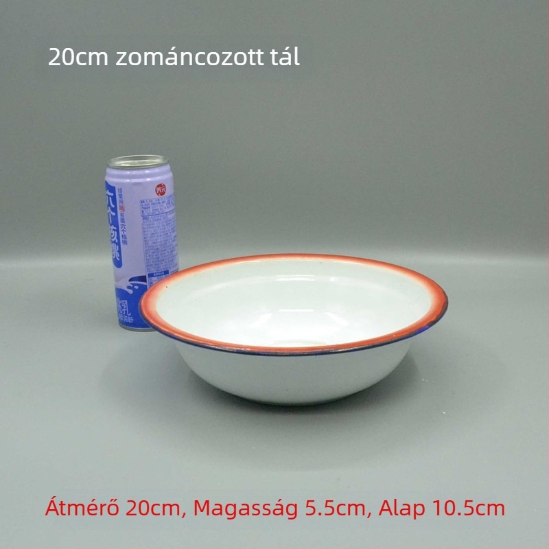 I9EK Klasszikus vörös virág motívummal, ívelt szélű emalizált edény, porcelán leveses tál és rizs tál, hőálló