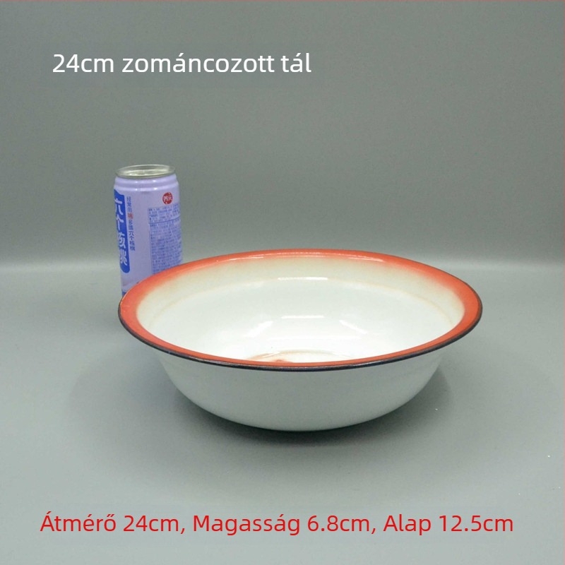 I9EK Klasszikus vörös virág motívummal, ívelt szélű emalizált edény, porcelán leveses tál és rizs tál, hőálló