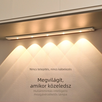 Intelligens LED lámpa mozgásérzékelővel, újratölthető, öntapadós, gardróbhoz, szekrényekhez és boros szekrényhez