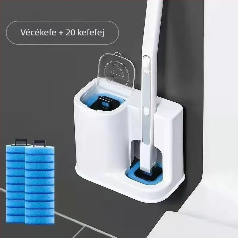 Egyszer használatos WC-tisztító, otthoni használatra, falra szerelhető, tisztítja a nehezen elérhető sarkokat