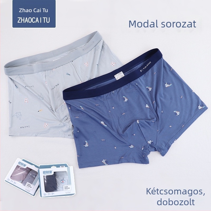 Férfiaknak szánt Modal-pamut boksernadrág, lélegző, középmagas derekú, két darabos csomagolás