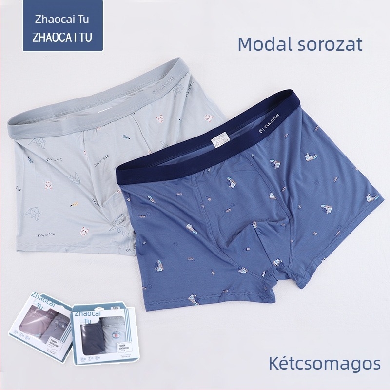 Férfiaknak szánt Modal-pamut boksernadrág, lélegző, középmagas derekú, két darabos csomagolás