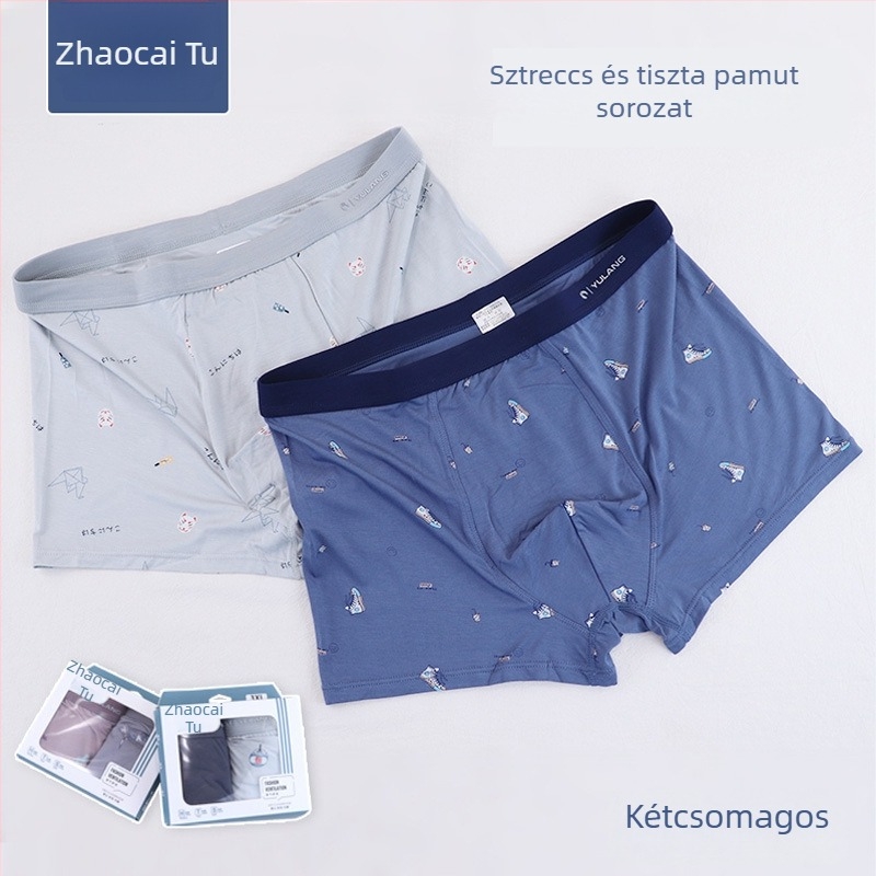 Férfiaknak szánt Modal-pamut boksernadrág, lélegző, középmagas derekú, két darabos csomagolás