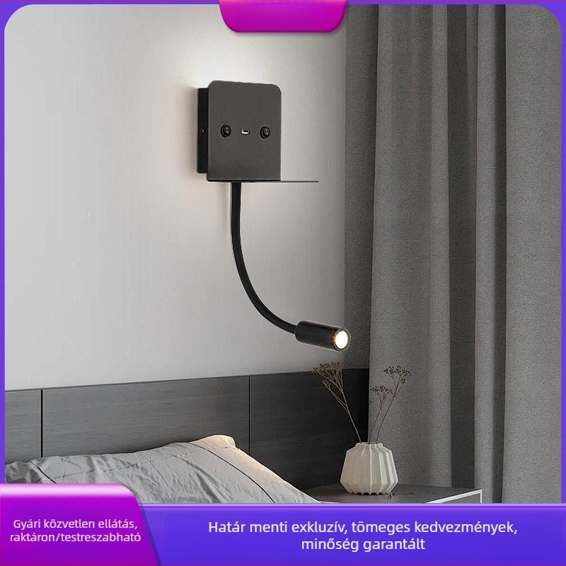 Állítható szögű LED falilámpa USB-vel és kapcsolóval; modern, minimalist design nappaliba, folyosóra, galériába és hálószobába