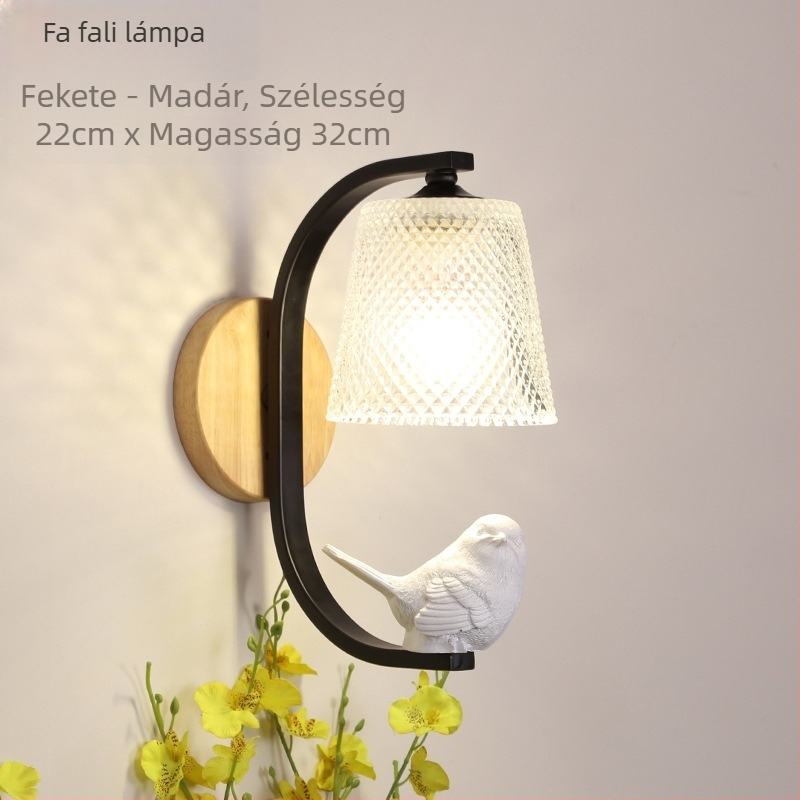 Nordic stílusú falikar, modern minimalist LED lámpa üveges árnyékolóval, hálószoba, nappali és gyerekszoba számára; madár motívum a folyosóra és a lépcsőhöz